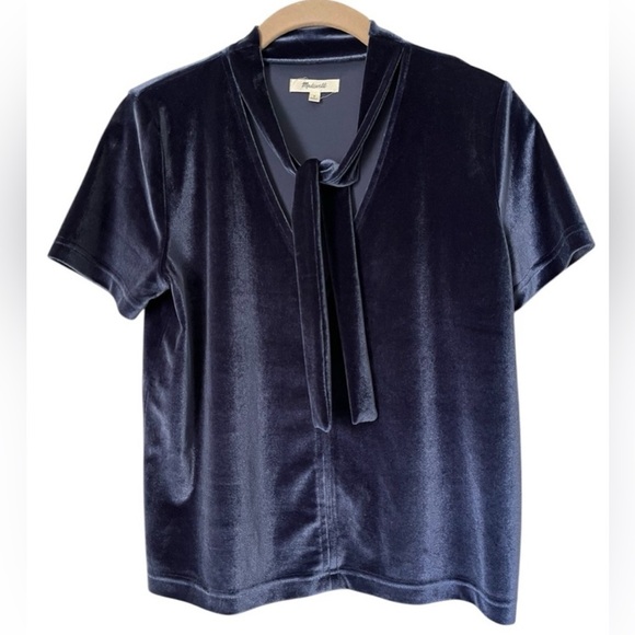 Madewell Velvet Neck-Tie Top in Blue - Size S - Picture 3 of 5